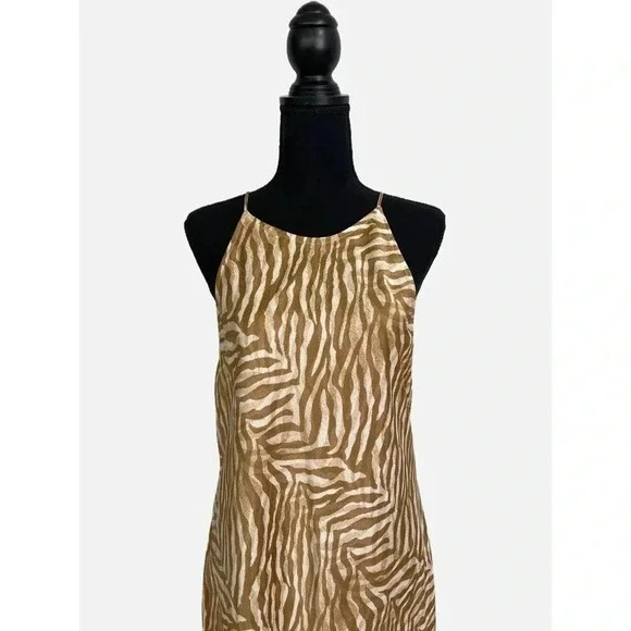 Banana Republic Factory Dress Women's Large Beige Animal Print Cross Back Slip - Picture 3 of 8
